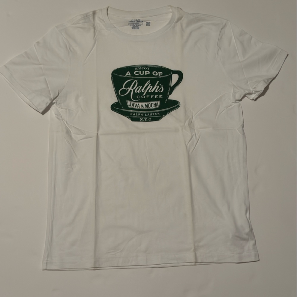 Ralph Lauren White Tee with Green Coffee Cup Graphic
